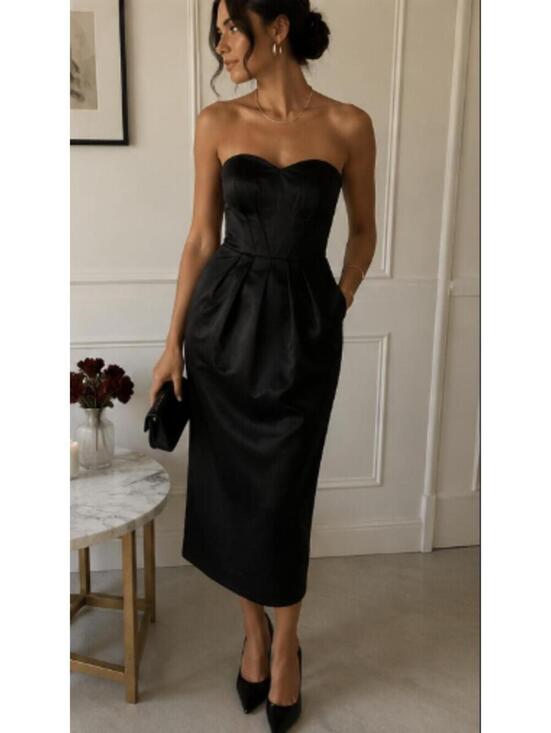 ASOS Dresses & Skirts - ASOS Black Strapless Midi Satin Cocktail Dress XS - S